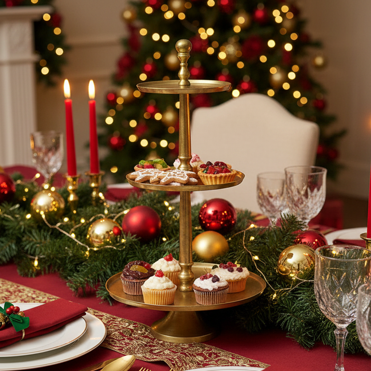 Gold 3 Tier Festive Cake Stand 81cm
