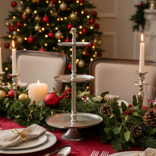 Silver 3 Tier Festive Cake Stand 81cm