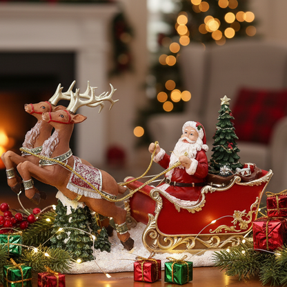 Musical LED Santa and Sleigh Resin Christmas Ornament