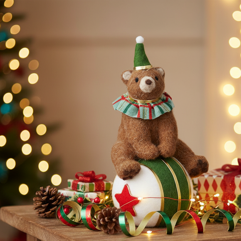 Christmas Circus Bear on Ball Ornament