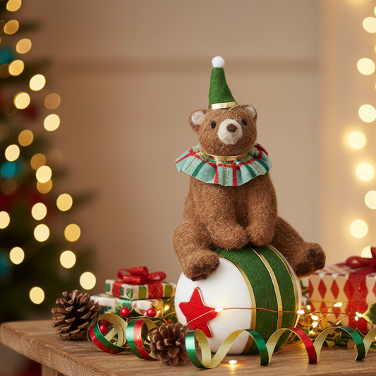 Christmas Circus Bear on Ball Ornament