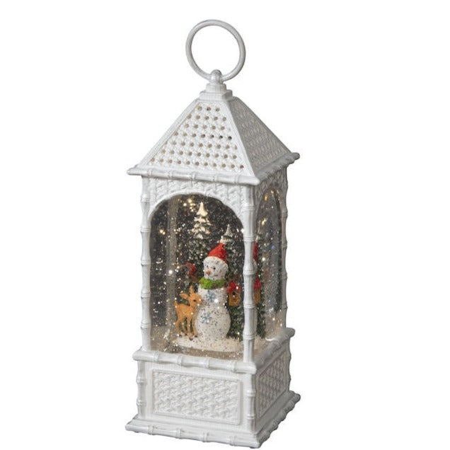 Snowman Scene White Wicker Effect Christmas Water Lantern
