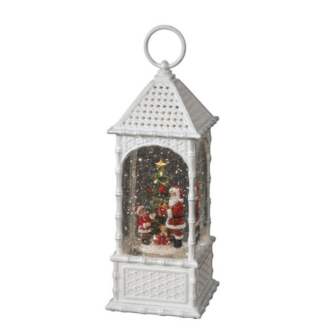 Santa Scene White Wicker Effect Christmas Water Lantern