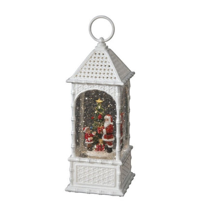 Santa Scene White Wicker Effect Christmas Water Lantern