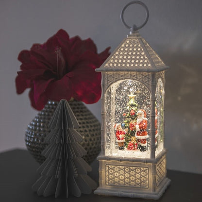 Santa Scene White Wicker Effect Christmas Water Lantern