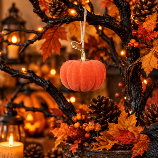 Orange Velvet Hanging Pumpkin Decoration