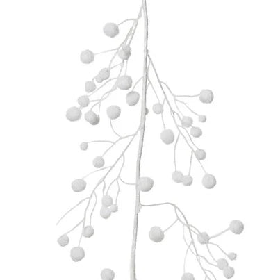 A white snowball garland made of nylon/PE with a length of 130cm, featuring a series of round snowballs along a branched structure.