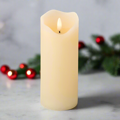 Cream Wax LED Pillar Candle Melted Effect 13cm x 7cm