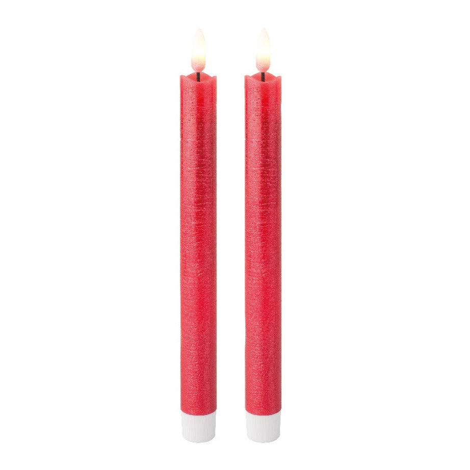 Set of 2 Red LED Wick Dinner Candles 24cm