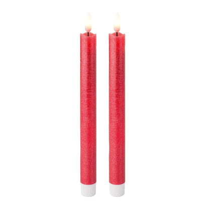 Set of 2 Red LED Wick Dinner Candles 24cm