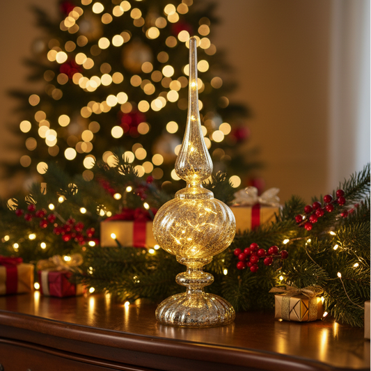 Silver Glass Finial Micro LED Christmas Table Decoration