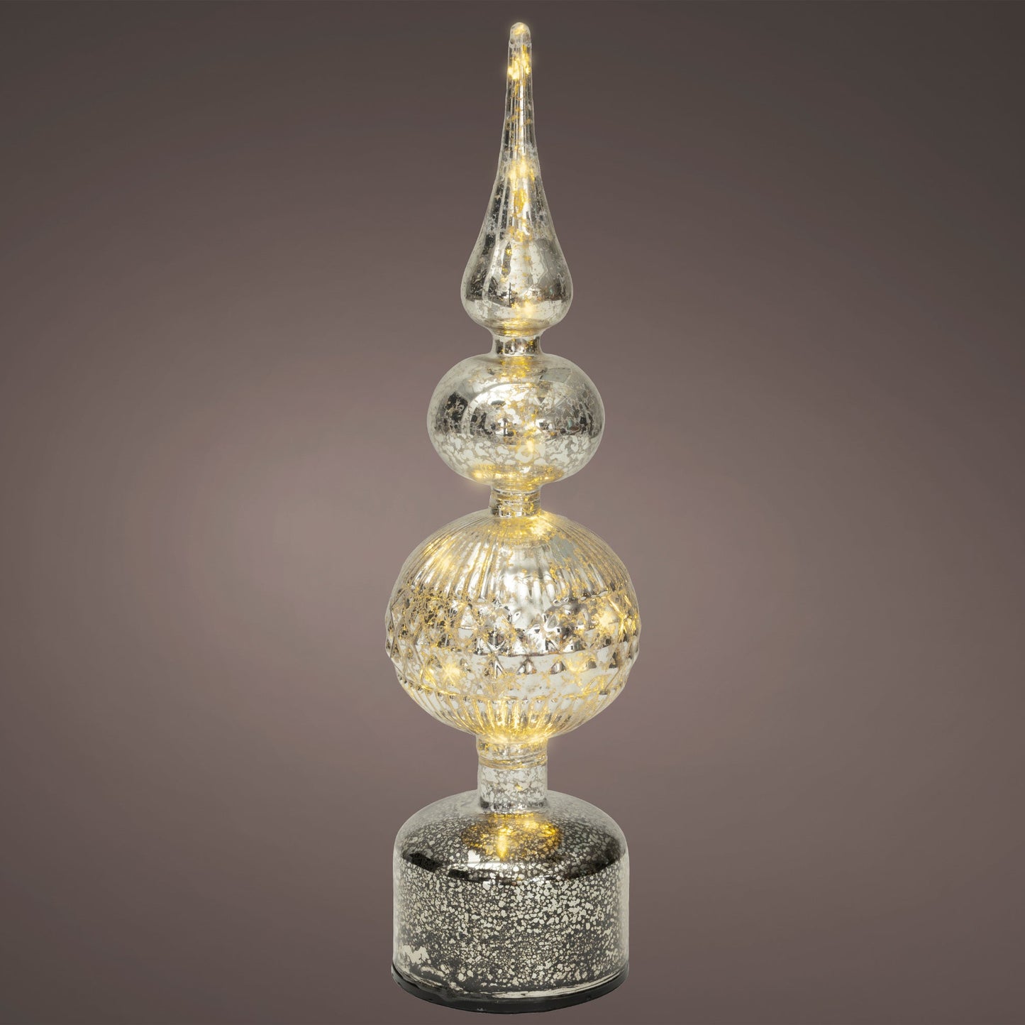 Silver Glass Finial Micro LED Rotating Christmas Table Decoration