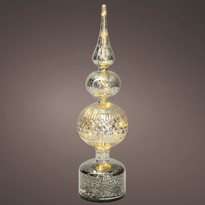 Silver Glass Finial Micro LED Rotating Christmas Table Decoration