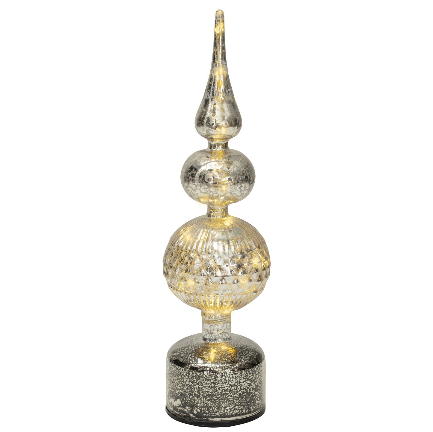 Silver Glass Finial Micro LED Rotating Christmas Table Decoration