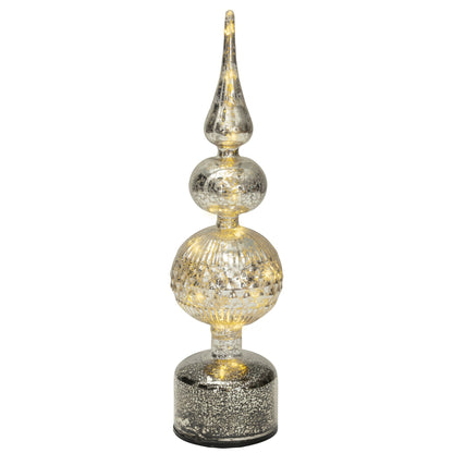 Silver Glass Finial Micro LED Rotating Christmas Table Decoration