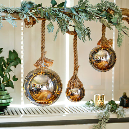 Lumineo Smokey Glass Micro LED Ball with Jute Rope Christmas Decoration 19cm