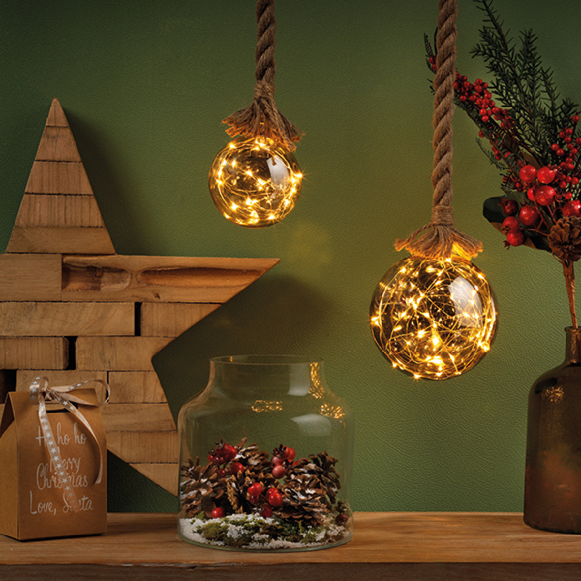 Lumineo Smokey Glass Micro LED Ball with Jute Rope Christmas Decoration 19cm