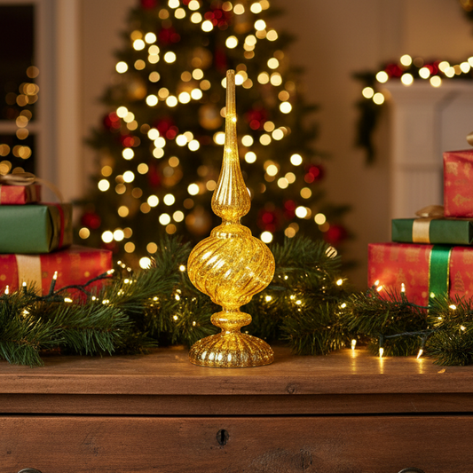 Gold Glass Finial Micro LED Christmas Table Decoration