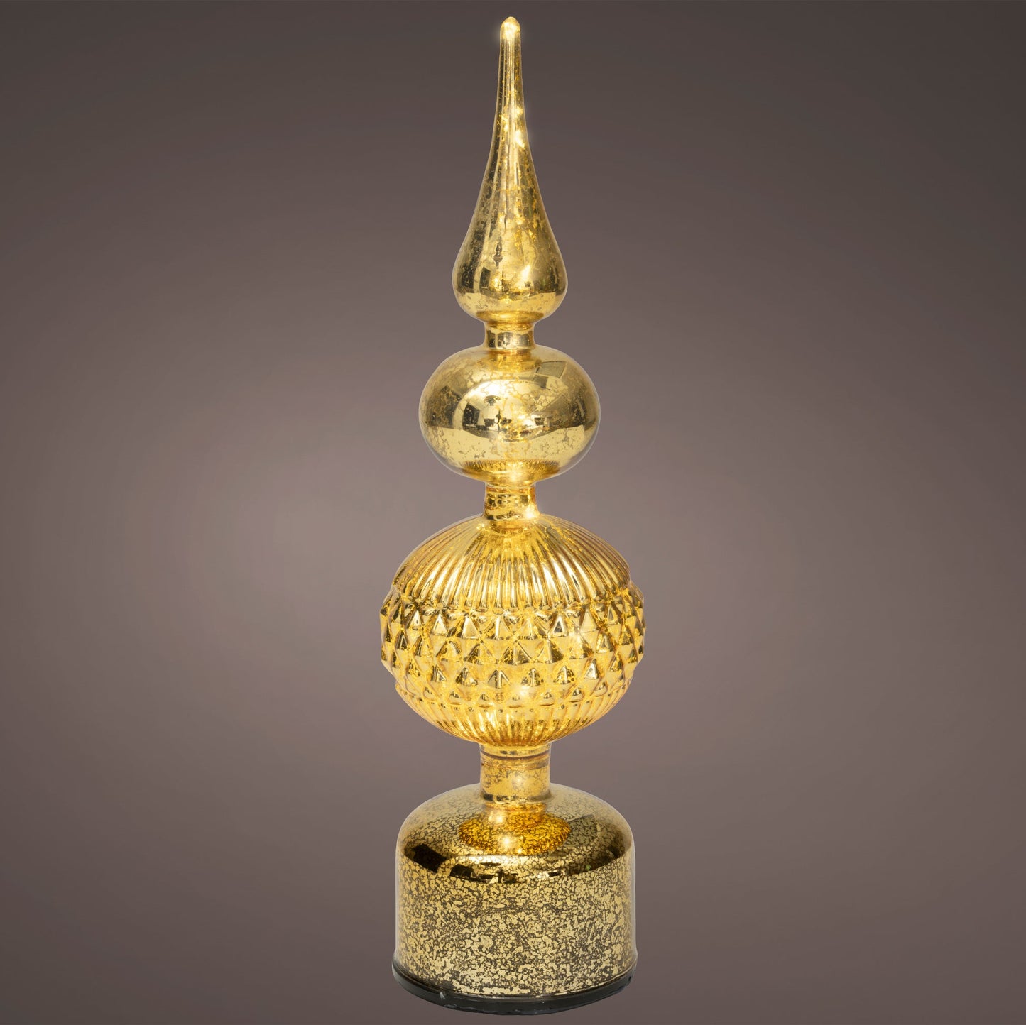 Gold Glass Finial Micro LED Rotating Christmas Table Decoration