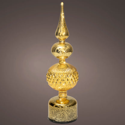 Gold Glass Finial Micro LED Rotating Christmas Table Decoration