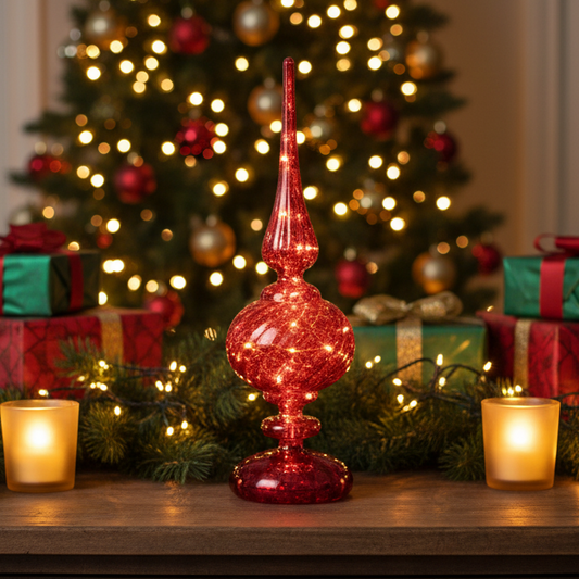 Red Glass Finial Micro LED Christmas Table Decoration
