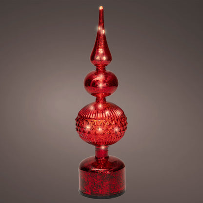 Red Glass Finial Micro LED Rotating Christmas Table Decoration