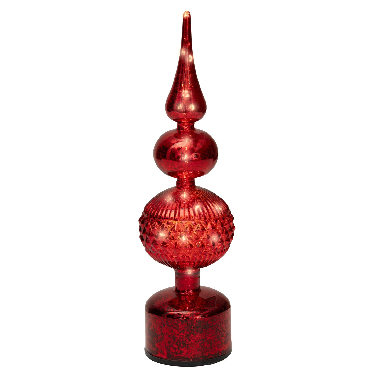 Red Glass Finial Micro LED Rotating Christmas Table Decoration