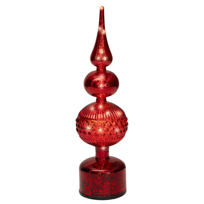 Red Glass Finial Micro LED Rotating Christmas Table Decoration