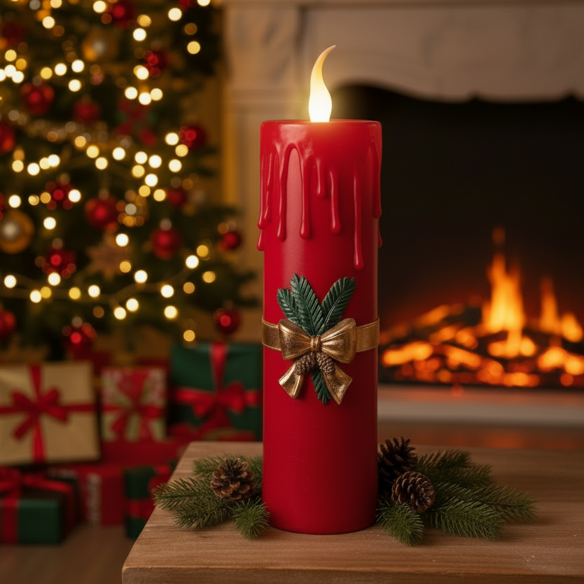Large Red LED Christmas Candle 44cm