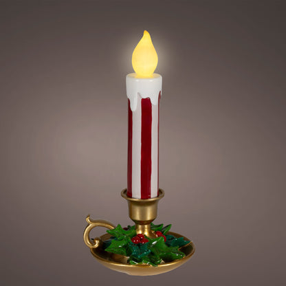 Red and White Stripe Light Up Christmas Candle Stick 37cm