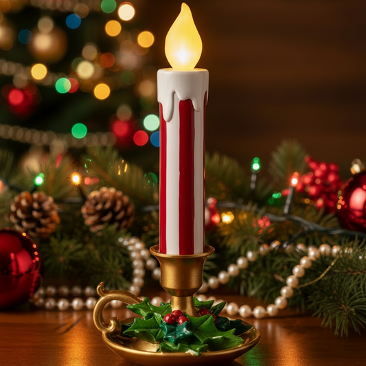 Red and White Stripe Light Up Christmas Candle Stick 37cm