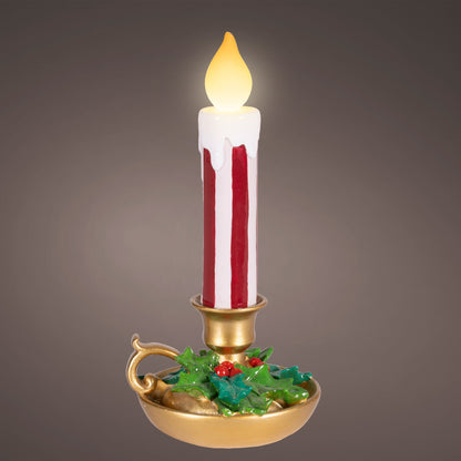 Red and White Stripe Light Up Christmas Candle Stick 24cm
