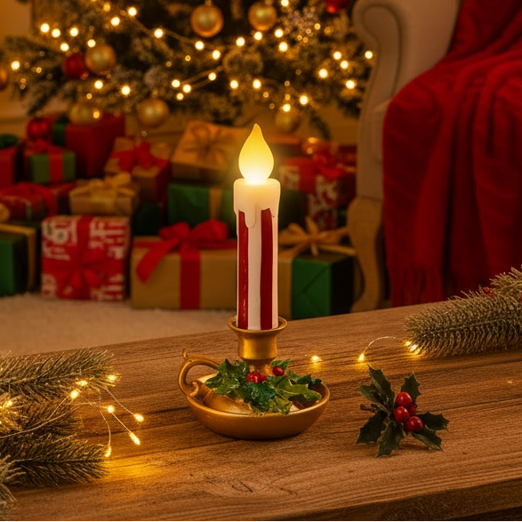 Red and White Stripe Light Up Christmas Candle Stick 24cm