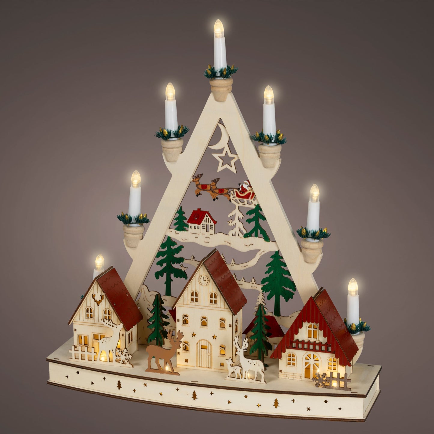 Wooden Christmas Village Scene Candle Bridge