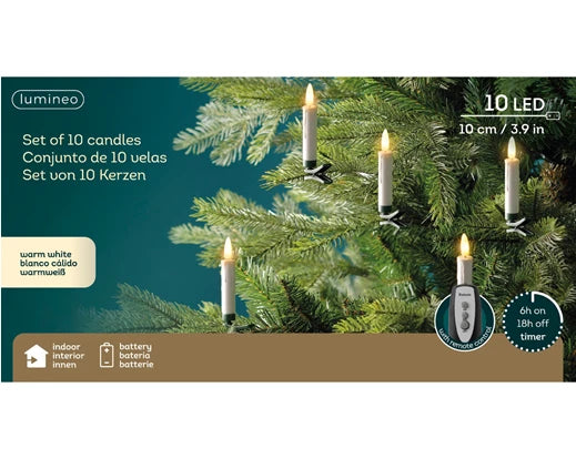 Packaging of lumineo LED candles with greenery background