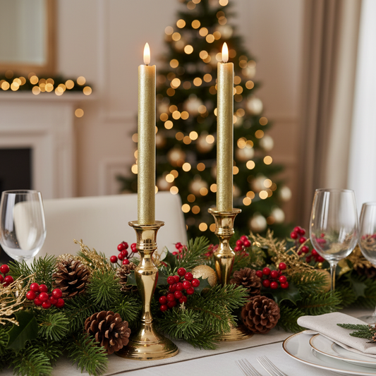 Set of 2 LED Wick Rustic Gold Dinner Candles 24cm