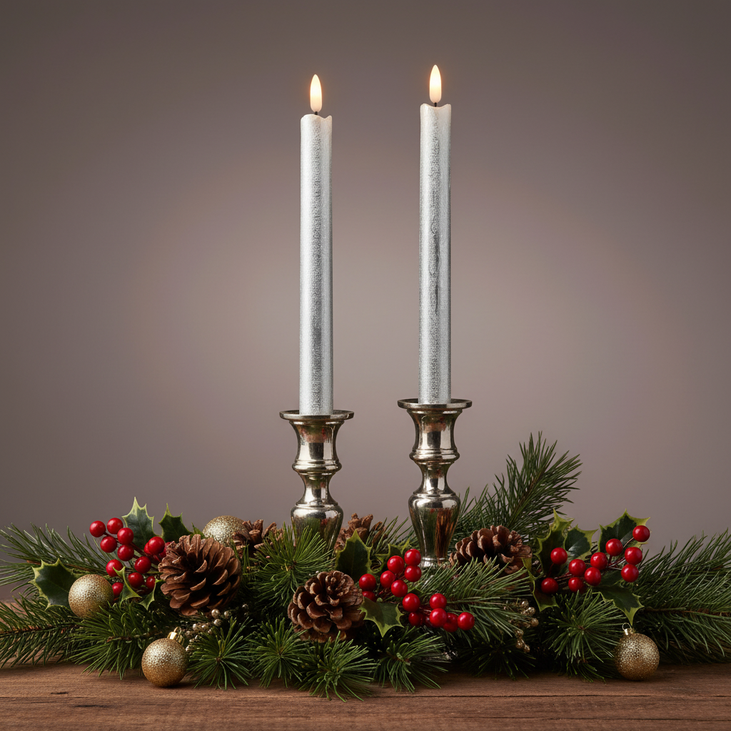 2 LED Wick Silver Dinner Candles 24cm