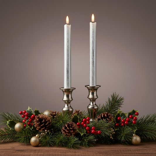 2 LED Wick Silver Dinner Candles 24cm