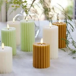 Taupe LED Wick Carved Wax Christmas Candle with Melted Top 14.8cm