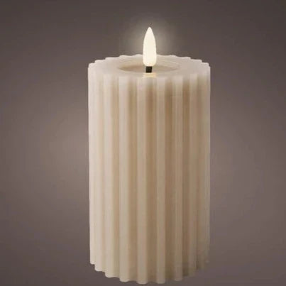 Taupe LED Wick Carved Wax Christmas Candle with Melted Top 14.8cm