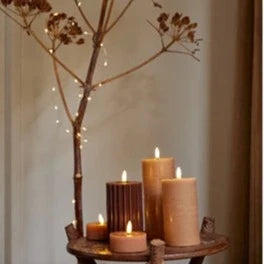 Brown LED Wick Carved Wax Christmas Candle with Melted Top 14.8cm x 7.5cm