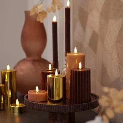 Green LED Wick Carved Wax Christmas Candle with Melted Top 14.8cm x 7.5cm