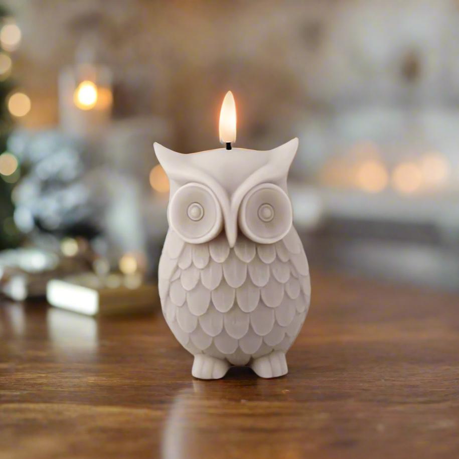 Taupe Owl LED Wick Wax Christmas Candle