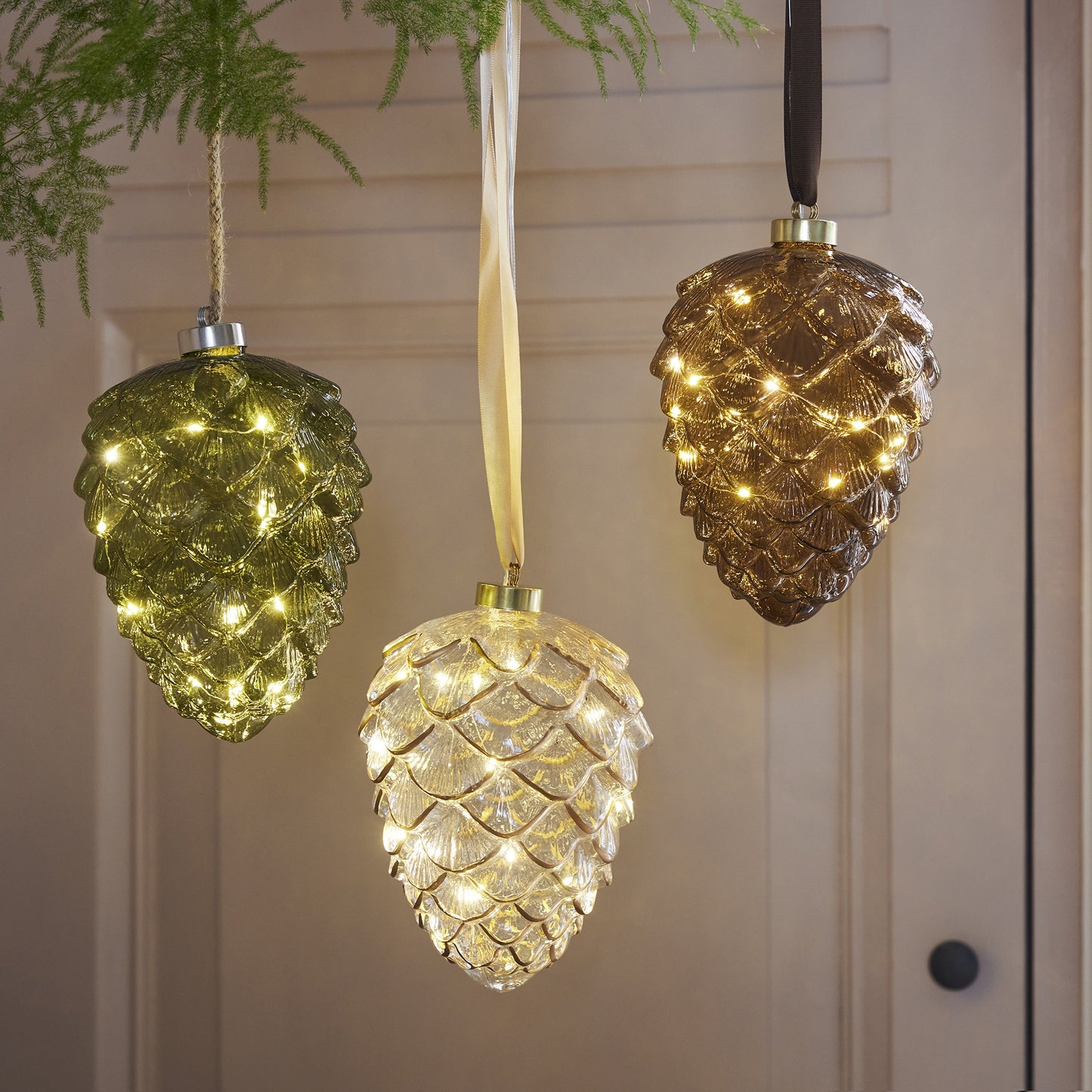 Lumineo Micro LED Brown Glass Pinecone Christmas Decoration