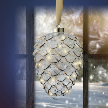 Lumineo Micro LED Gold Detail Glass Pinecone Christmas Decoration