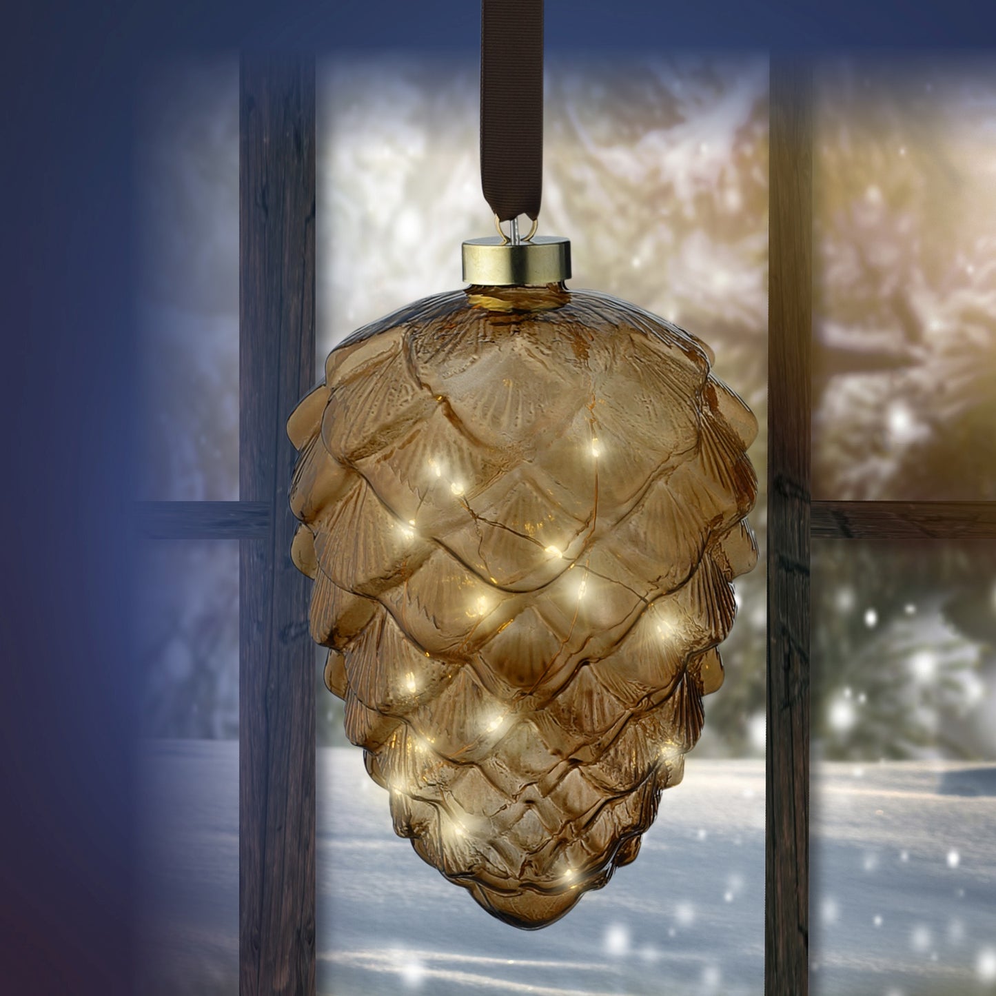 Lumineo Micro LED Brown Glass Pinecone Christmas Decoration