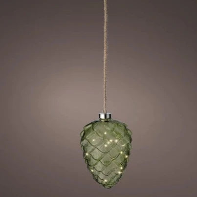 Lumineo Micro LED Green Glass Pinecone Christmas Decoration