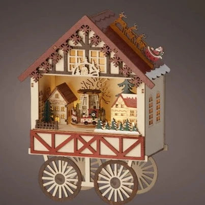 Wooden Cart And market Scene Light Up Christmas Decoration