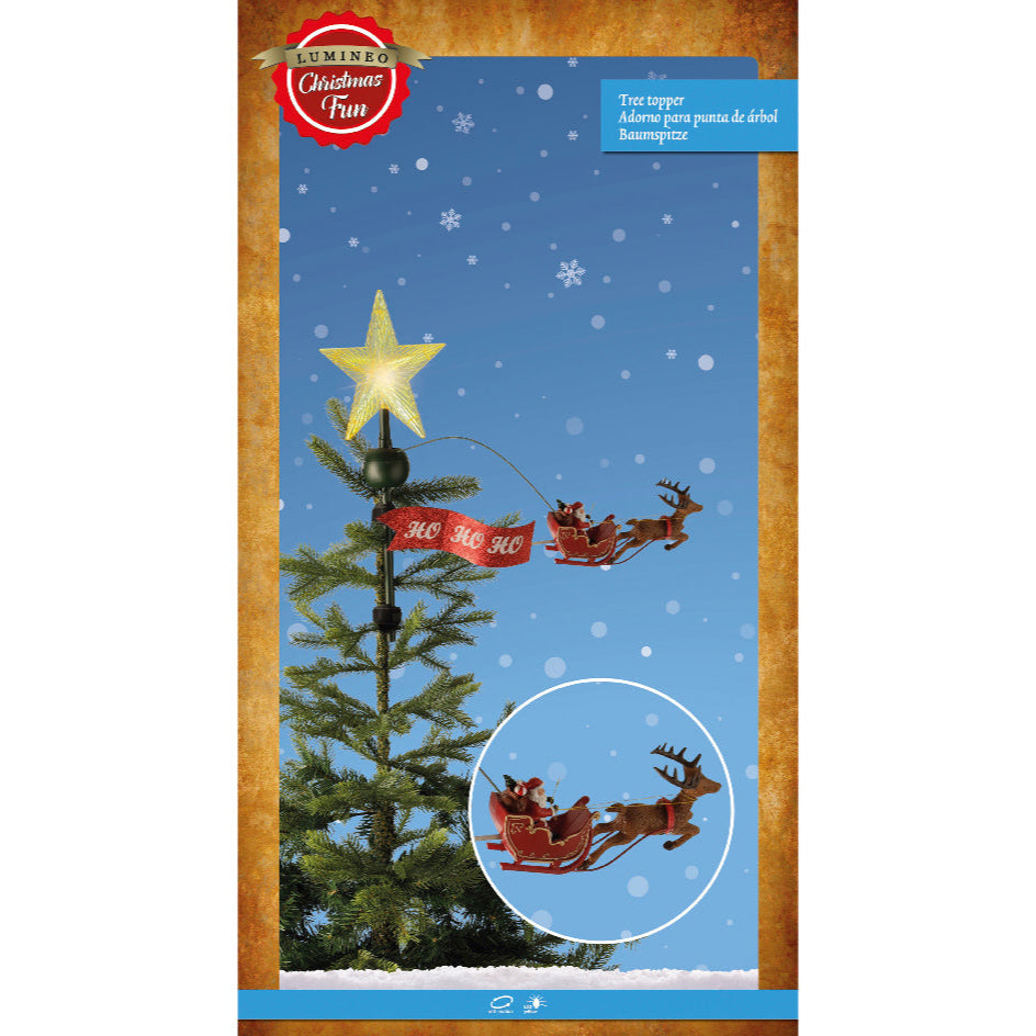 Star Christmas Tree Topper with Moving Santa and Reindeer