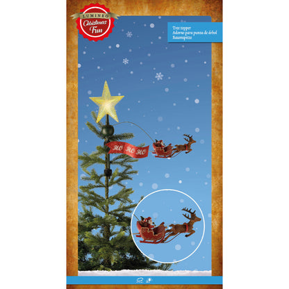 Star Christmas Tree Topper with Moving Santa and Reindeer